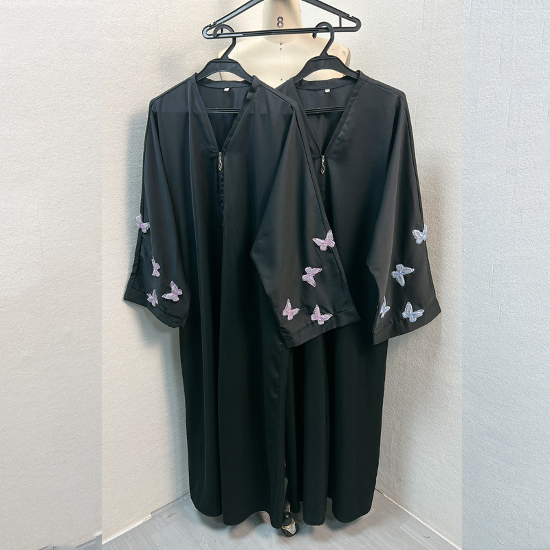 F406 Dubai Women's Embroidered Elegant Zipper Cardigan Robe In Stock Middle East Cross-border_ecoleips.com