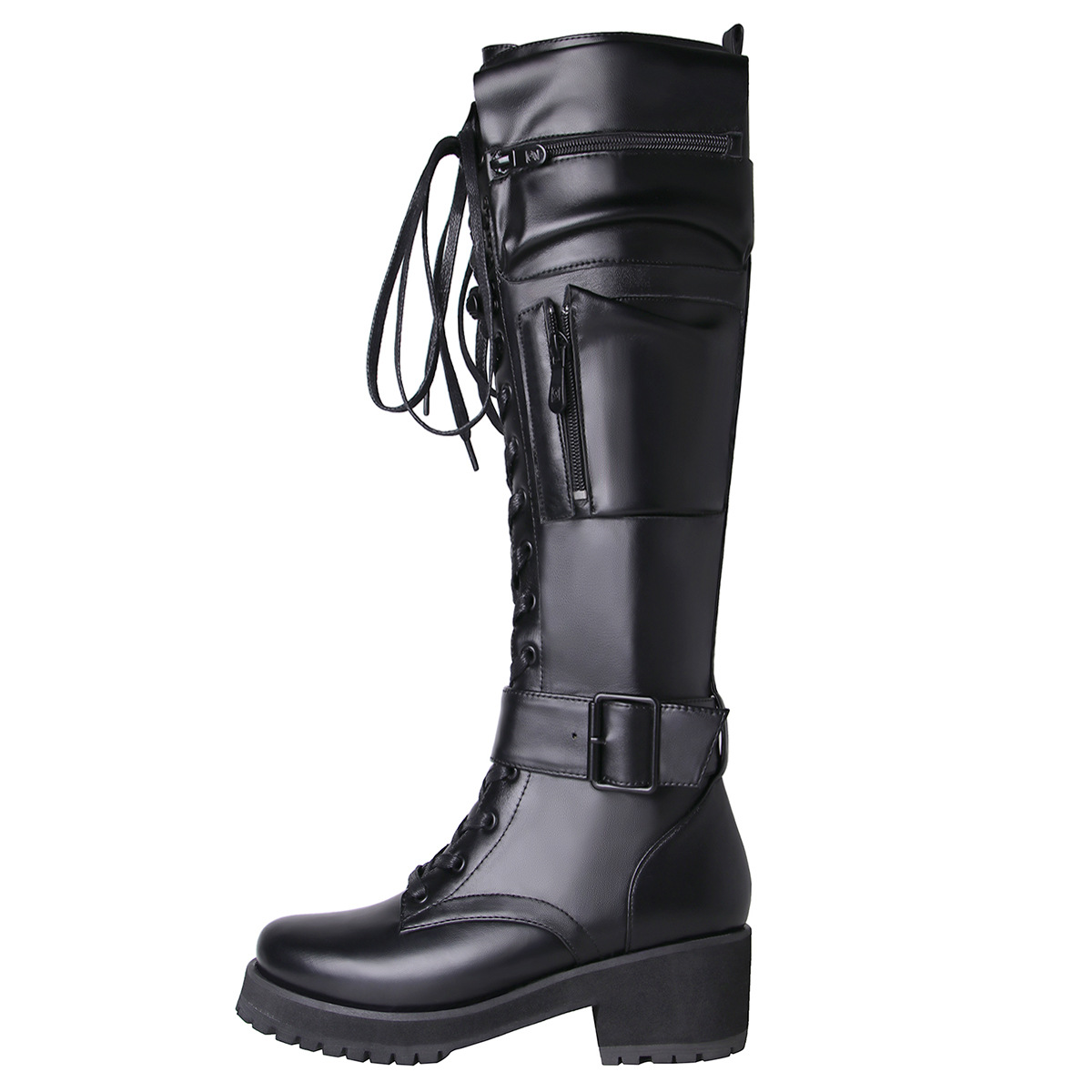 Women's Shoes fashionable low heeled mid tube boots with side zipper bags large size long boots_voghion.com
