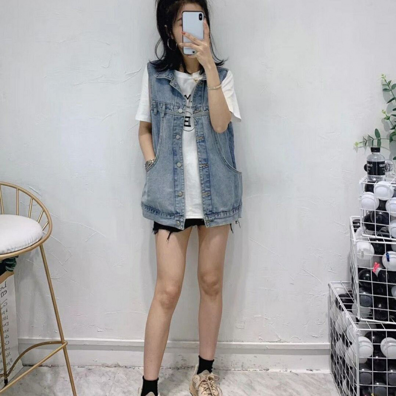 2025 Spring and Summer New Women's Online Celebrity Denim Vest Women's Korean Style Loose Waistcoat Sleeveless Vest Women's Fashionable Vest