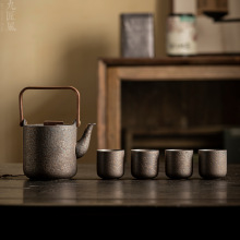 九匠风 鎏金铁釉提梁壶 陶瓷凉水壶复古花茶果茶泡茶器日式杯壶组