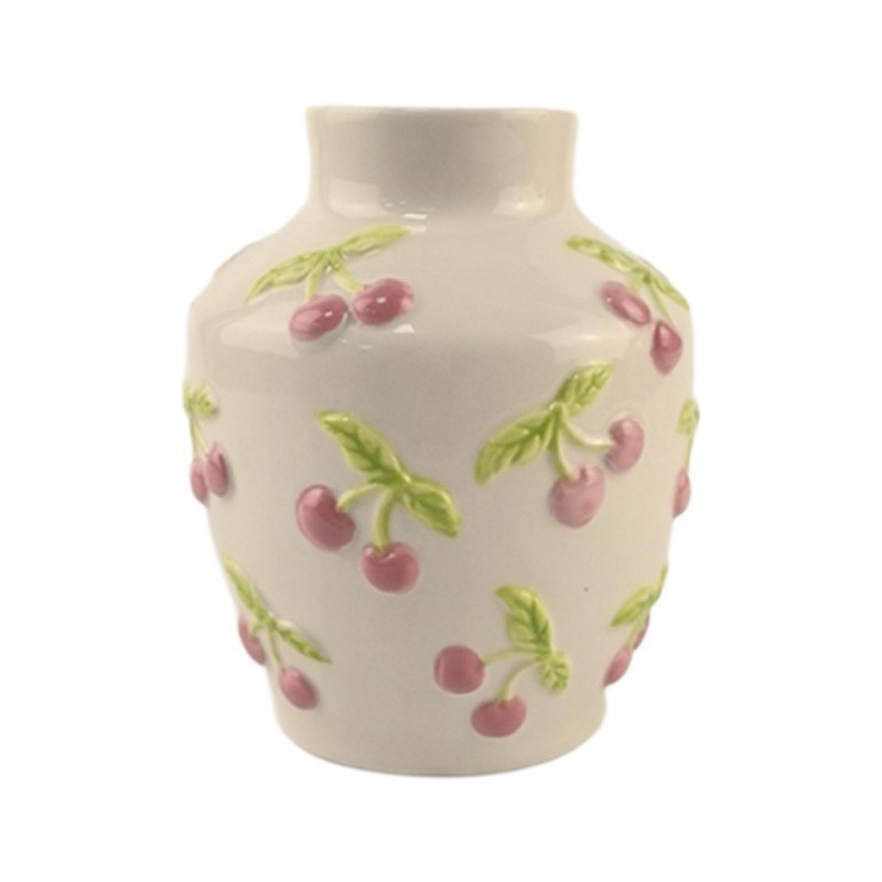 Florero en relieve de cereza personalizado, adornos de cerámica, arreglos florales en la sala de estar, lujo ligero, flores hidropónicas de alta gama, pintura creativa