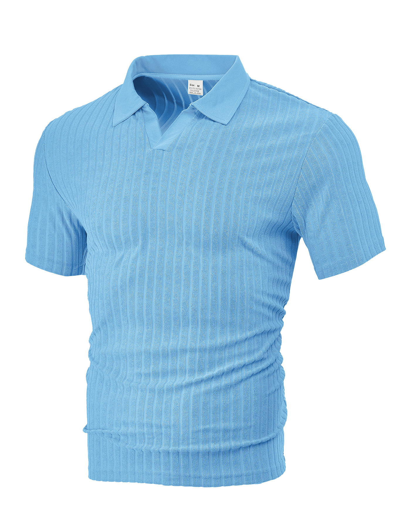 Europa y Estados Unidos ropa de hombre transfronteriza verano TK nueva toalla transpirable casual jacquard con solapa de camisa de manga corta a rayas de hombre
