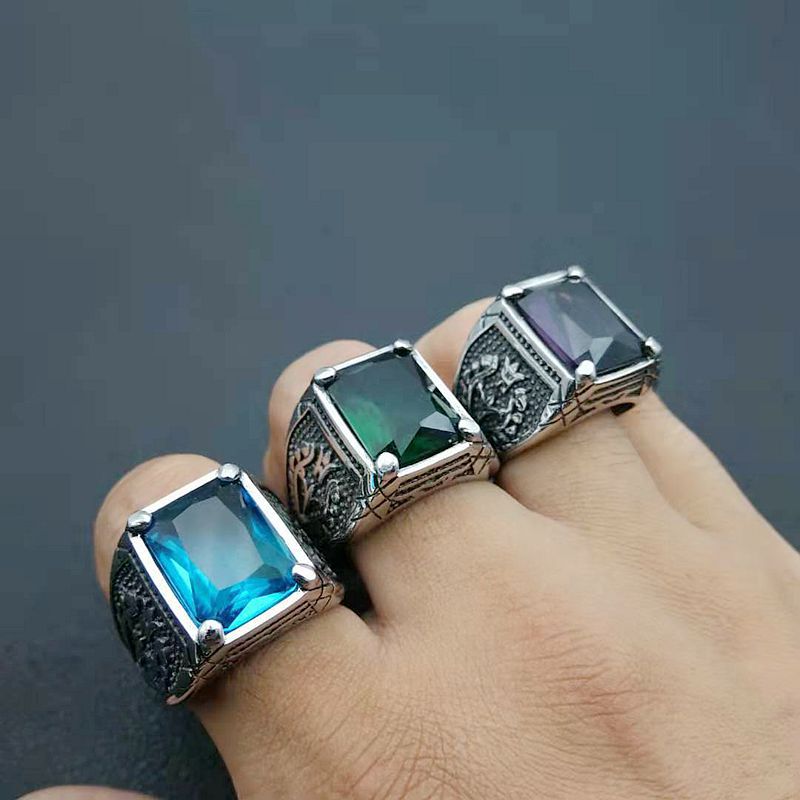 Retro Flower Stainless Steel Inlay Zircon Rings 1 Piece