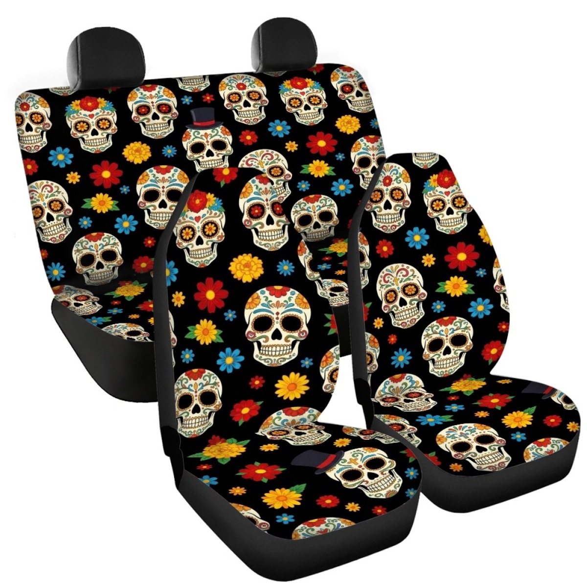 Cross-border Halloween-themed sugar skull pattern custom car seat covers, breathable and universal car seat cushions