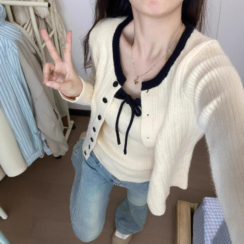 韩系针织开衫配吊带女早秋季新款软糯毛衣外套外搭上衣氛围感穿搭|undefined