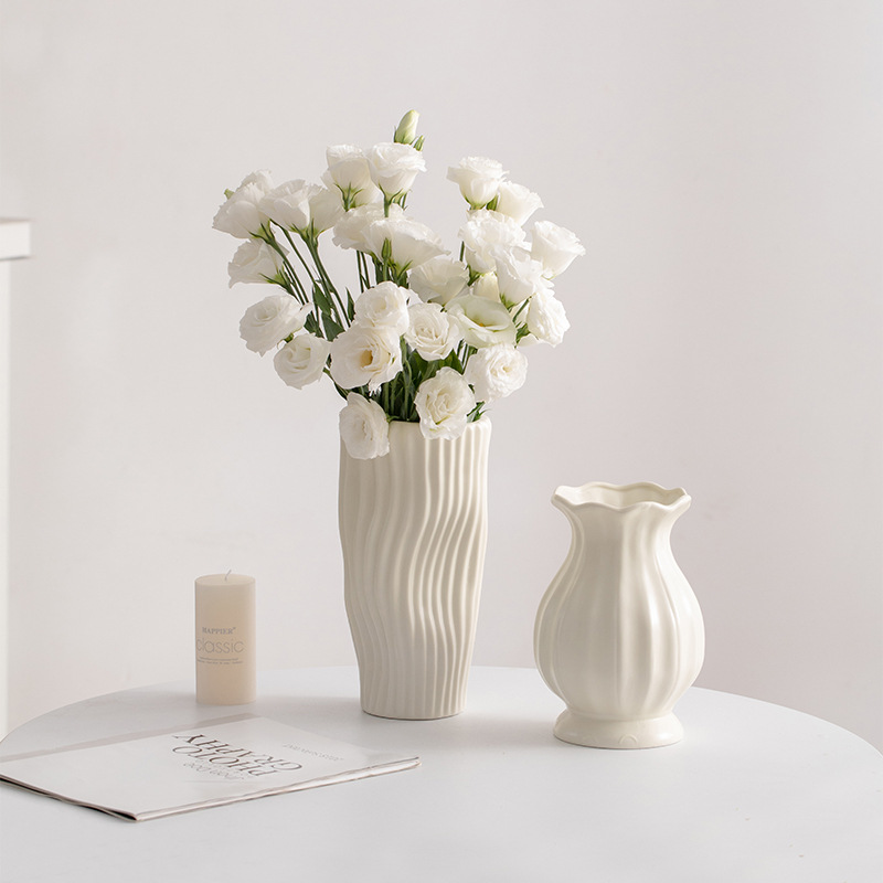 Nordic Minimalist Creamy Modern Ceramic Flower Vase Decor Dried Flowers Entrance Hall Living Room Flower Arrangement Dining Table Ornament