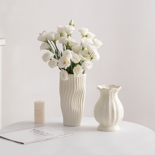 Nordic Minimalist Creamy Modern Ceramic Flower Vase Decor Dried Flowers Entrance Hall Living Room Flower Arrangement Dining Table Ornament