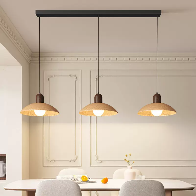 中古侘寂风餐厅吊灯胡桃木色创意个性艺术三头饭厅餐桌吧台小吊灯