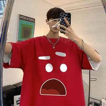 笑脸美式高街男潮牌t恤短袖潮流夏季宽松oversize五分袖半截袖