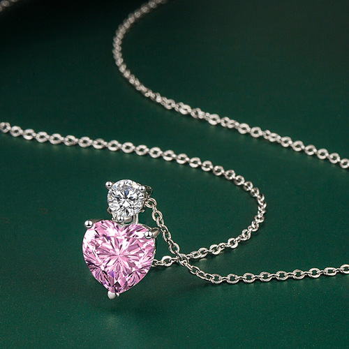 Live broadcast moissanite pendant heart-shaped yellow diamond pink diamond necklace moissanite pendant accessories wholesale manufacturer