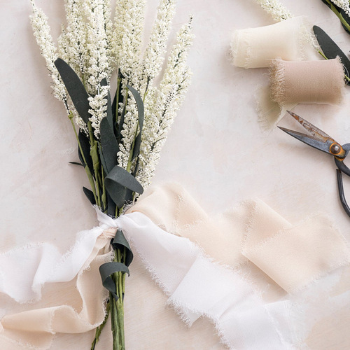 Hand-torn chiffon raw edge ribbon wedding bouquet lace ins satin ribbon strips handmade pearl chiffon ribbon