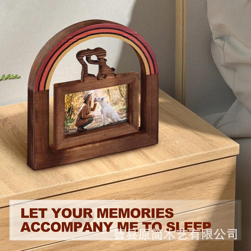 Wooden Pet Photo Frame Desktop Ornaments Arch Rainbow Creative Cat and Dog Photo Display Frame Rotating Solid Wood Memorial Frame