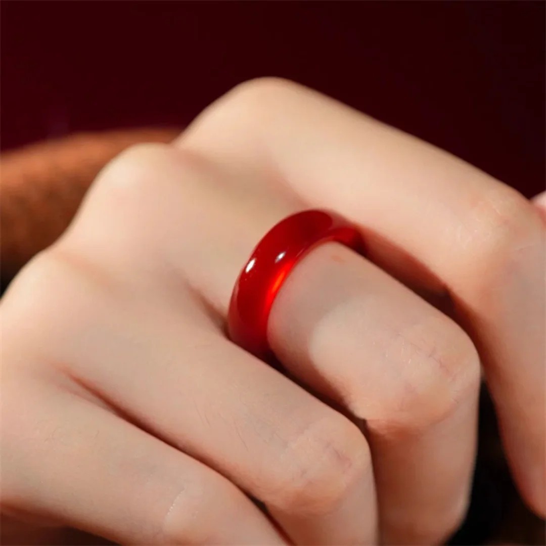 High-Quality Popular Red Agate Chalcedony Ring, Women's Genuine Jade Plain Ring, Red Ring for the Year of Birth, Gift