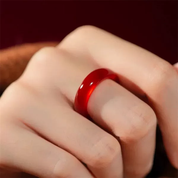 High-Quality Popular Red Agate Chalcedony Ring, Women's Genuine Jade Plain Ring, Red Ring for the Year of Birth, Gift