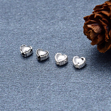 S925纯银爱心竖穿隔珠配件 素银做旧心形DIY手工手链串珠配件配饰