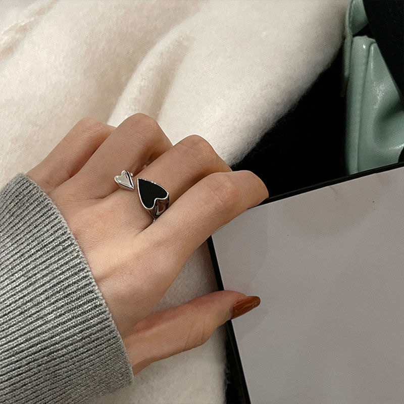 韩版简约百搭爱心戒指女ins小众设计感桃心开口食指戒配饰