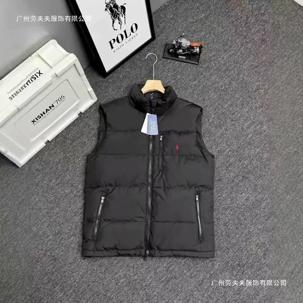 Ralph Lauren Embroidered American Style Autumn/Winter Stand Collar Warm Down Vest for Men and Women, Couples' Casual Outerwear