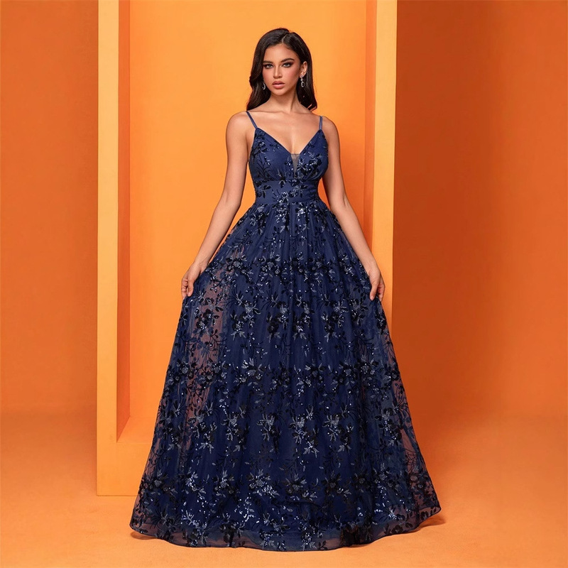 European and American Sexy Deep V-neck Floor-to-Floor Evening Dress Elegant Sexy Strap Backless Banquet Party Party dress Women European and American Sexy Deep V-neck Floor-to-Floor Evening Dress Elegant Sexy Strap Backless Banquet Party Party dress Women