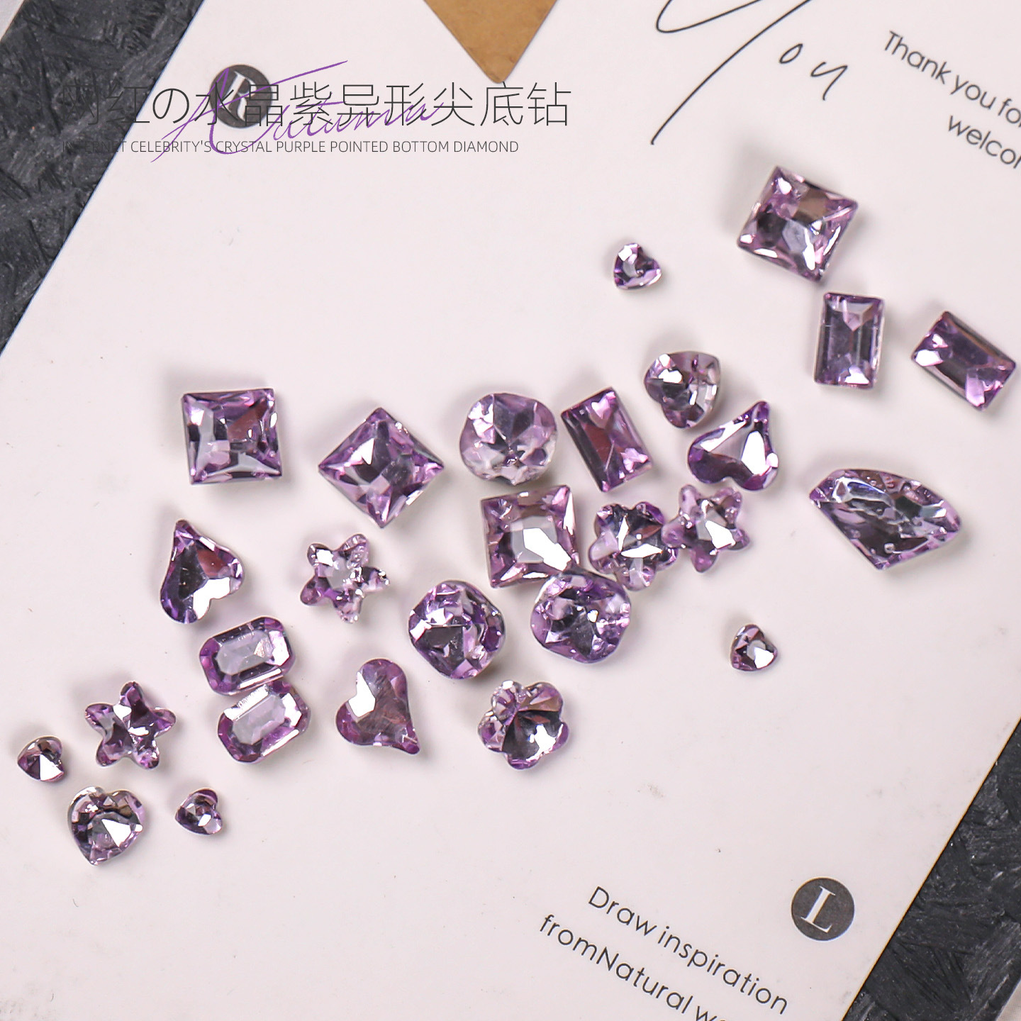 Red de celebridades estilo caliente cristal morado claro diamante de uñas en forma especial fondo puntiagudo pequeño super flash red roja mezcla accesorios de diamantes de uñas al por mayor