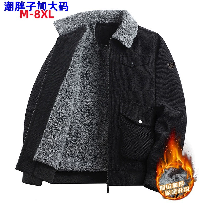 Men's corduroy velvet keep warm down jacket, plus size