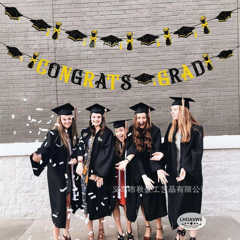 Decoración de la ceremonia de graduación transfronteriza tira de banderas tira de flores decoración de la temporada de graduación de la universidad felicitaciones tira de banderas
