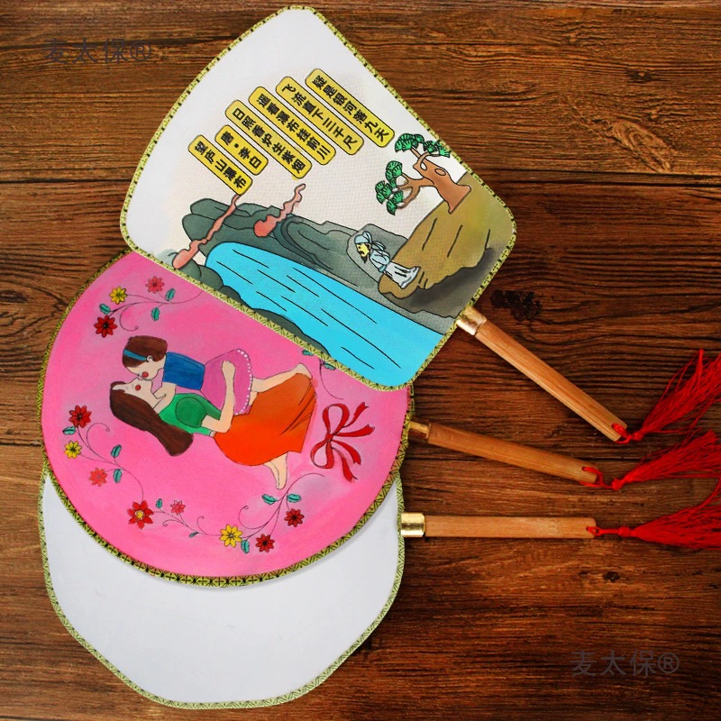 Пустой круглый веер для детей, набор для рукоделия «сделай сам», раскрашенный вручную, граффити, рисунок в древнем стиле, слива, пшеница, Тайбо.