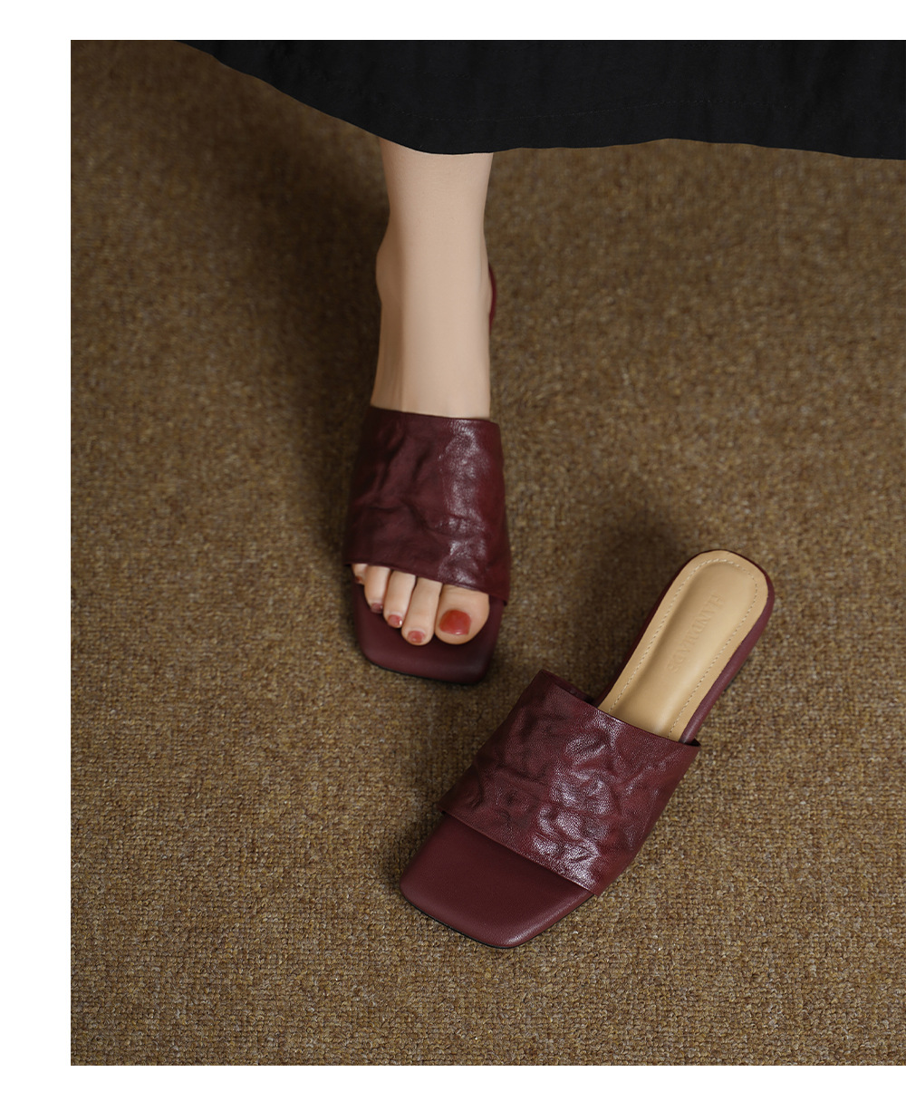 Sandal nữ da cừu lộ ngón chân quai chữ V phong cách Hàn Quốc — đen chi tiết 3
