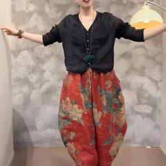 810810新大爱美依缘2025夏季简约单排扣长袖薄款上衣休闲花裤女潮