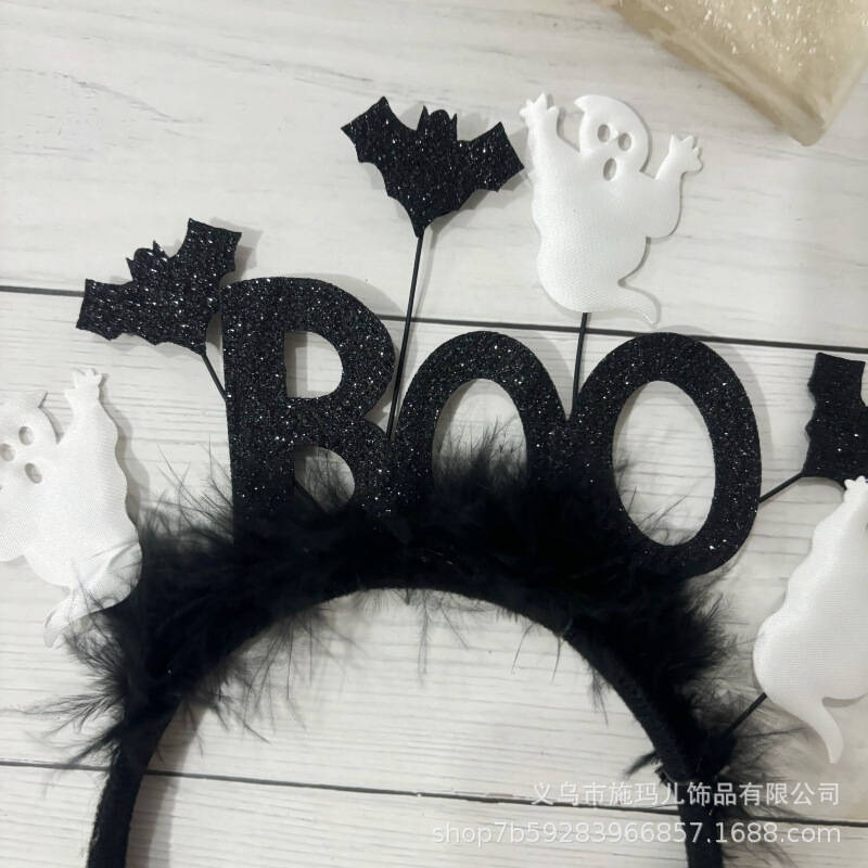 25年TEMUベストセラーbooバットヘッドバンドカボチャスパイダーゴーストハロウィンヘッドバンドワイヤーフェザーヘアアクセサリー|undefined