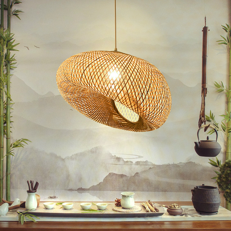 Arte de bambú bambú tejido lámpara de estilo chino pastoral personalidad lámpara de bambú restaurante hotel residencial con balcón lanterna de estilo japonés