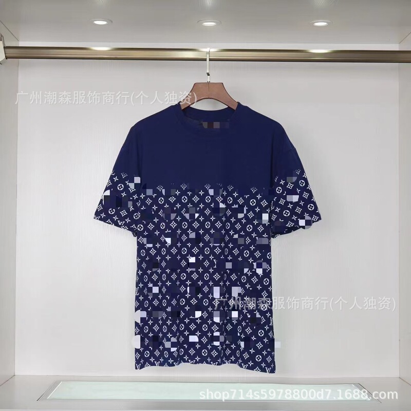 现货跨境奢潮驴家高品质L满印字母短袖外贸经典款圆领男女宽松T恤|undefined
