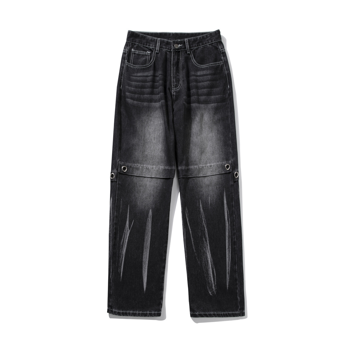 Men's Jeans Patchwork Tie Dye Gradient Loose Straight Leg Pants_voghion.com