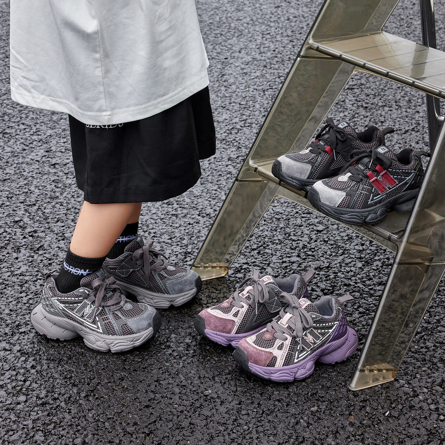 儿童运动鞋2025秋季新款网面透气女童鞋子魔术贴男童老爹鞋大童鞋