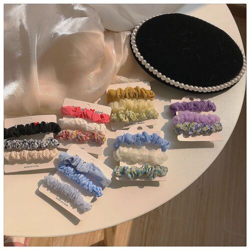 3 pieces ~ Internet celebrity small intestine hair tie ins floral mesh small fresh hair accessories retro French fairy headband Korean version