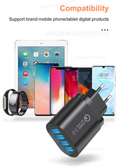 跨境直銷4USB充電器手機多口充電頭平板歐美英規LED燈電源適配器