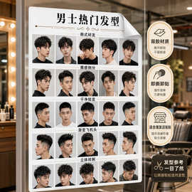 男士发型图片理发店自粘画美发店装饰画新潮发廊墙贴不干胶贴纸