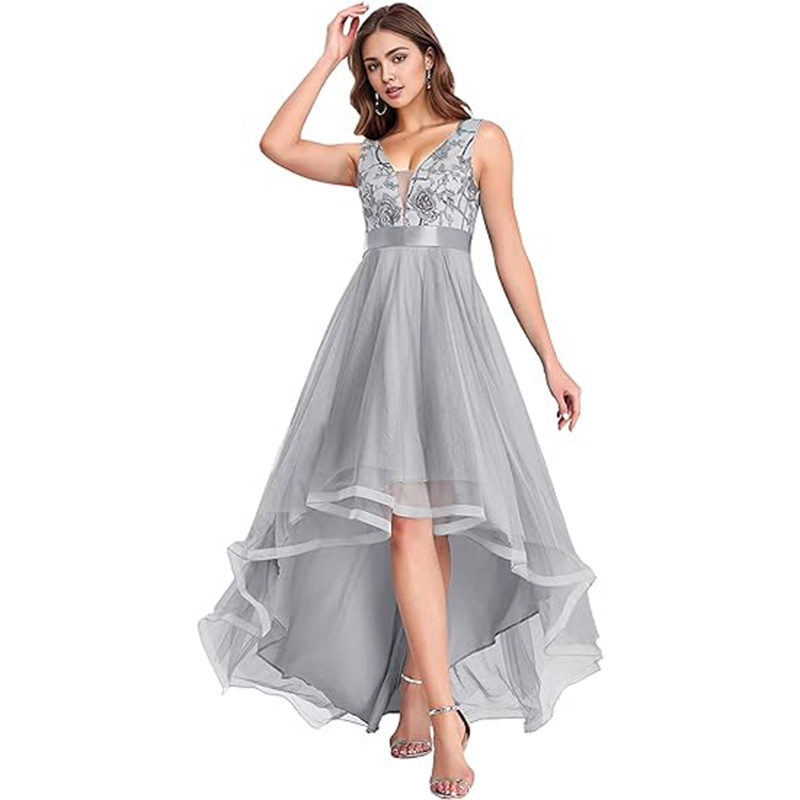 Amazon 2025 Summer New Women's Evening Dress Sequin V-Neck Sleeveless High and Low A- Character Party Annual Meeting Host Performance