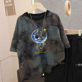 男童短袖T恤夏季韩版印花圆领上衣儿童宽松透气舒适半袖潮