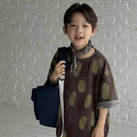 奶酪与喵男童T恤2025夏季新款韩版儿童满印波点半袖休闲凉感上衣
