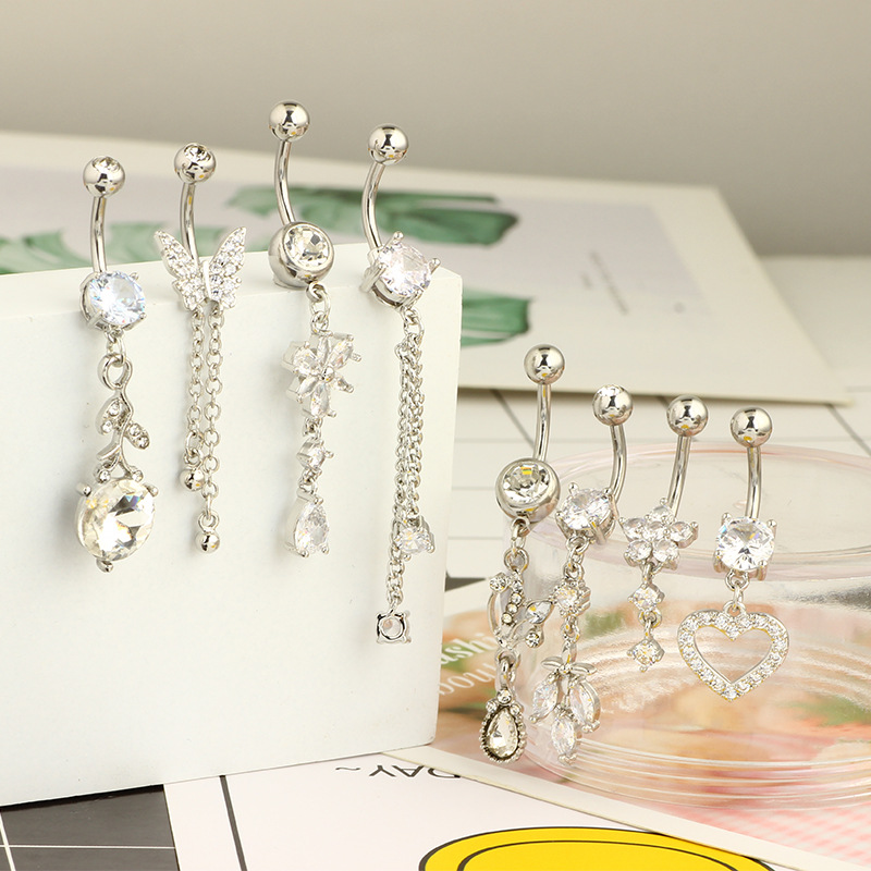 8g Weight Zircon Inlay Material 1 Piece Belly Rings Simple Style Classic Style Solid Color 304 Stainless Steel Inlay Zircon Belly Rings
