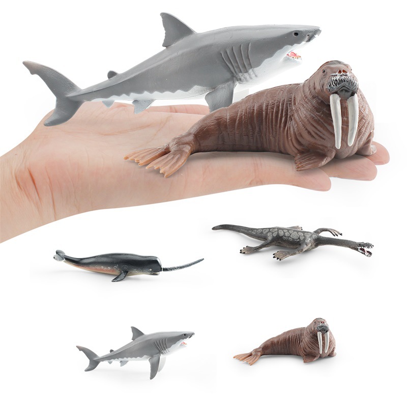 Transfronterizo simulación animal marino modelo dragón mágico gran tiburón blanco morsa nariz afilada ballena submarino biológico estático decoración juguete