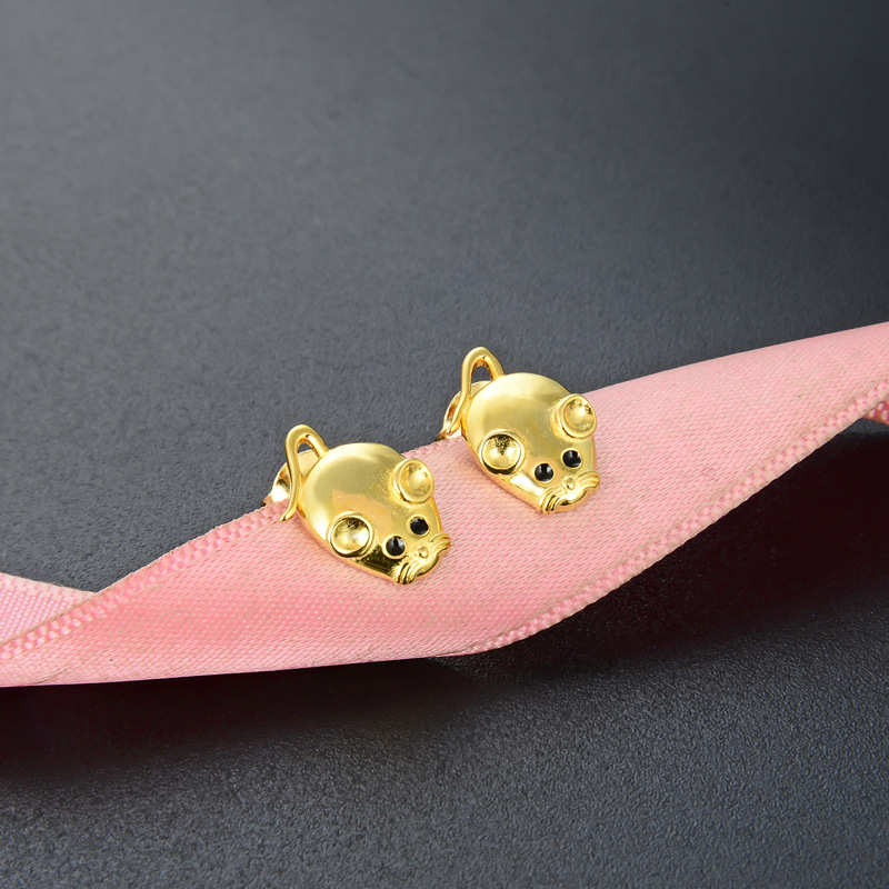 S925 plata esterlina ratón Stud pendientes de las mujeres lindo pequeño oro amarillo Zodiaco 2023 nuevos pendientes pequeña joyería