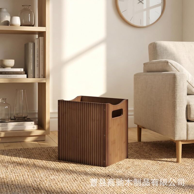 Wooden trash bin with handle, office waste basket, household balcony laundry basket, standing trash bin Wooden trash bin with handle, office waste basket, household balcony laundry basket, standing trash bin