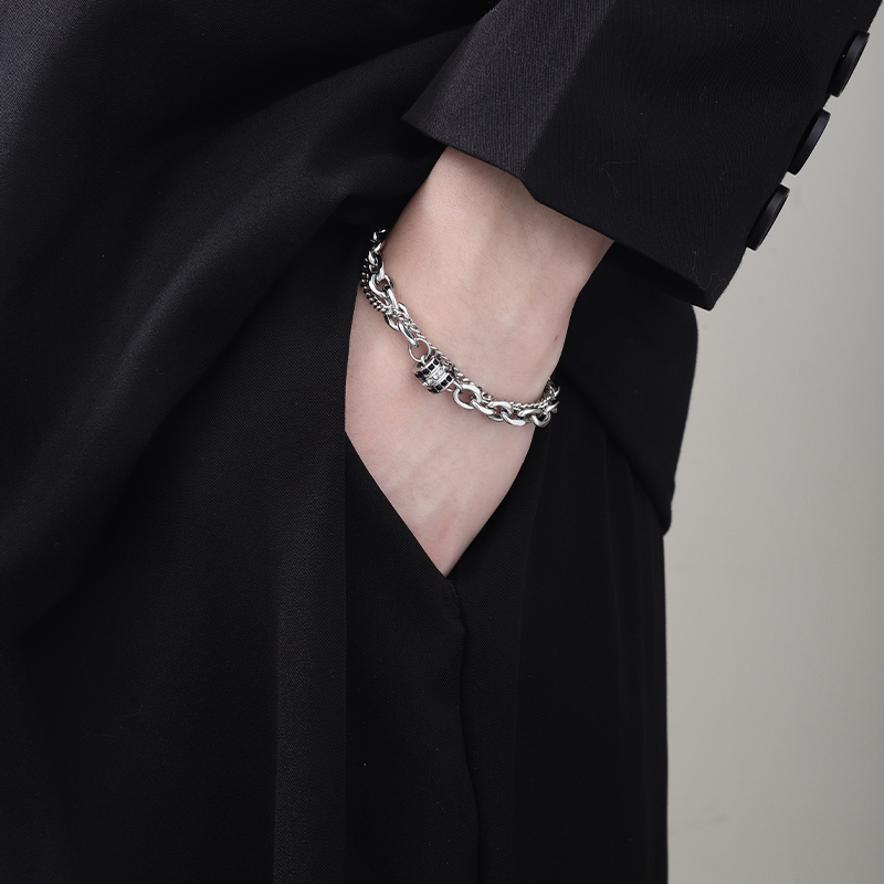 Double-Layered Men's Stainless Steel Bracelet Men's Hip-Hop Simple Personality Fashion Titanium Steel Retro Street Accessories Wholesale