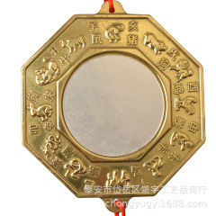 銅獅子掛件十二生肖獅咬劍八卦鏡平鏡獸頭掛件家居擺件