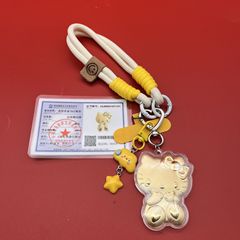 卡通足金999K猫挂件黄金Hello彩色挂绳手机挂件钥匙扣包包挂饰