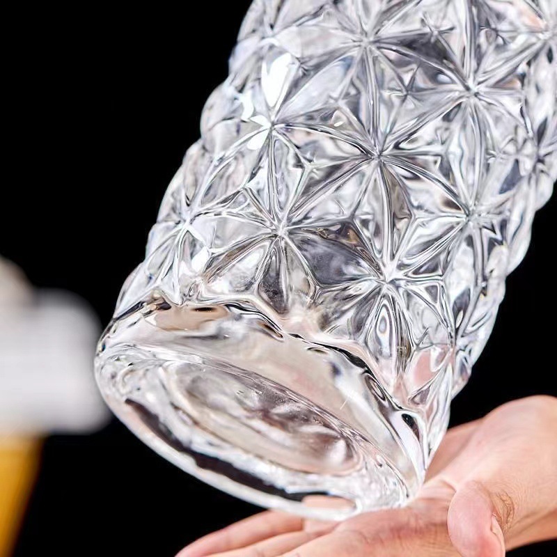 Simple jarrón de vidrio estriado de hielo lujoso de alto nivel jarrón transparente sala de estar tamaño grande lirio rica ornamentación de flores de bambú