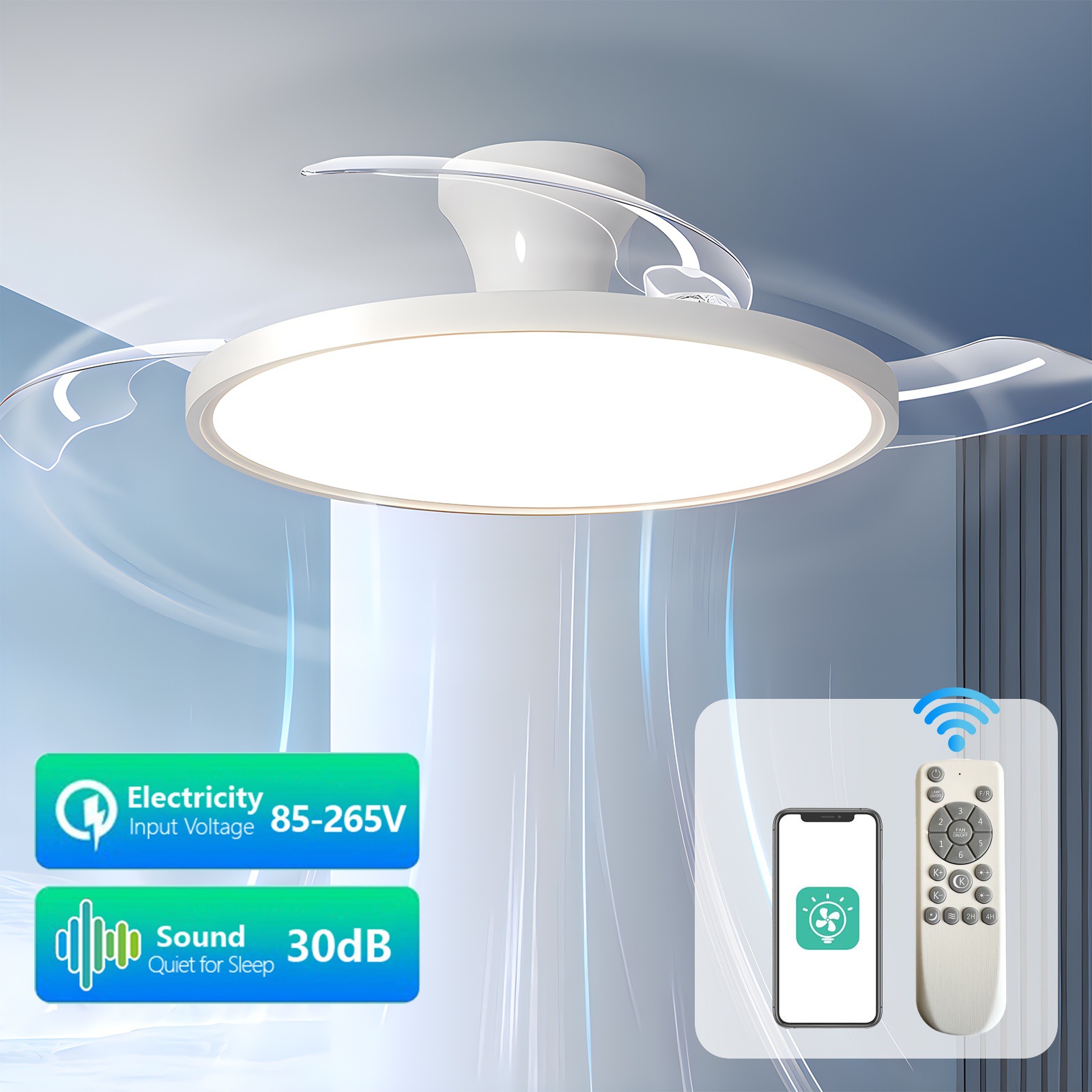 Ultra-thin fan lamp 2024 new ceiling fan lamp full spectrum dining room bedroom living room integrated electric fan chandelier