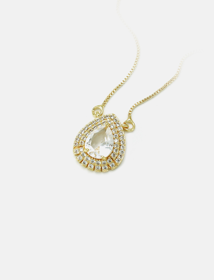 5g Weight Festival Occasion Copper Material Water Droplets Pattern Women'S Gender Plating Design Simple Style Style Black Color Simple Gold-plated Water Drop Colorful Zircon Necklace Wholesale 3