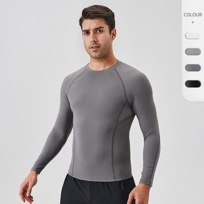 Men's Sports Fitness Clothing Nylon Outdoor Tight-Fitting Compression Quick-Drying T-Shirt Top Breathable Running Fitness Long-Sleeved 41523